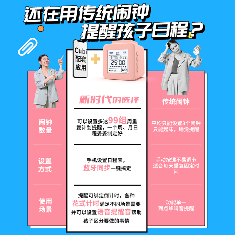 Cubi学生智能语音电子闹钟儿童桌面时钟起床闹铃计时器时间管理器