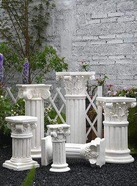 罗马柱摆件大花盆复古做旧底座托盘花园路引庭院装饰婚庆布置景观