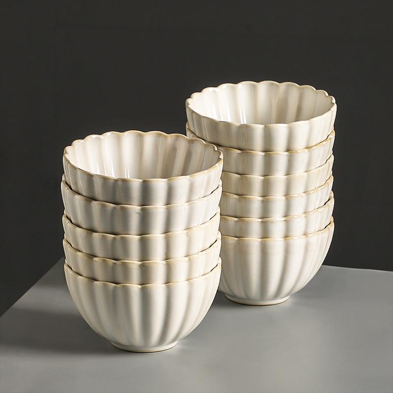 日式陶瓷米饭碗10个装家用碗盘套装 简约个性创意吃饭碗餐具琼祤