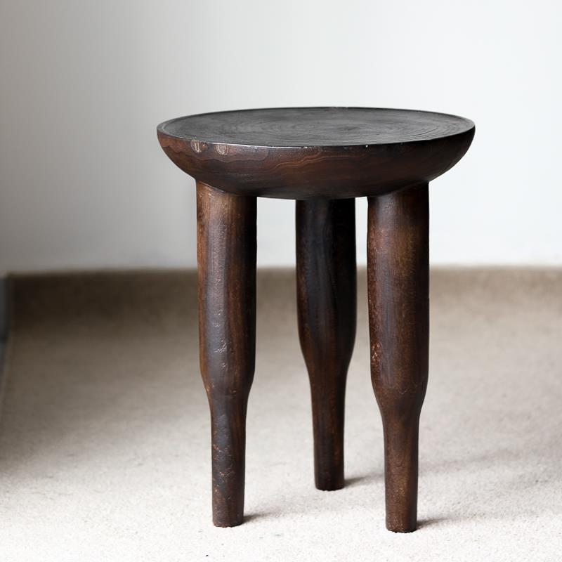 复古风个性手作中古小圆凳民宿酒店高级艺术装饰边几角几高脚凳