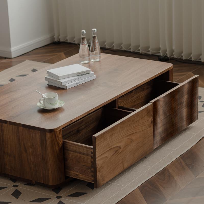 物应黑胡桃木实木茶几客厅家用茶桌小户型北欧复古小桌子现代简约