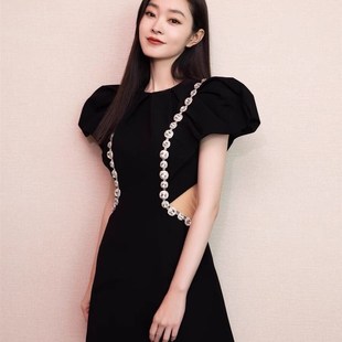 黑色圆领小晚礼服女2024新款女生日宴会小个子法式高腰连衣裙