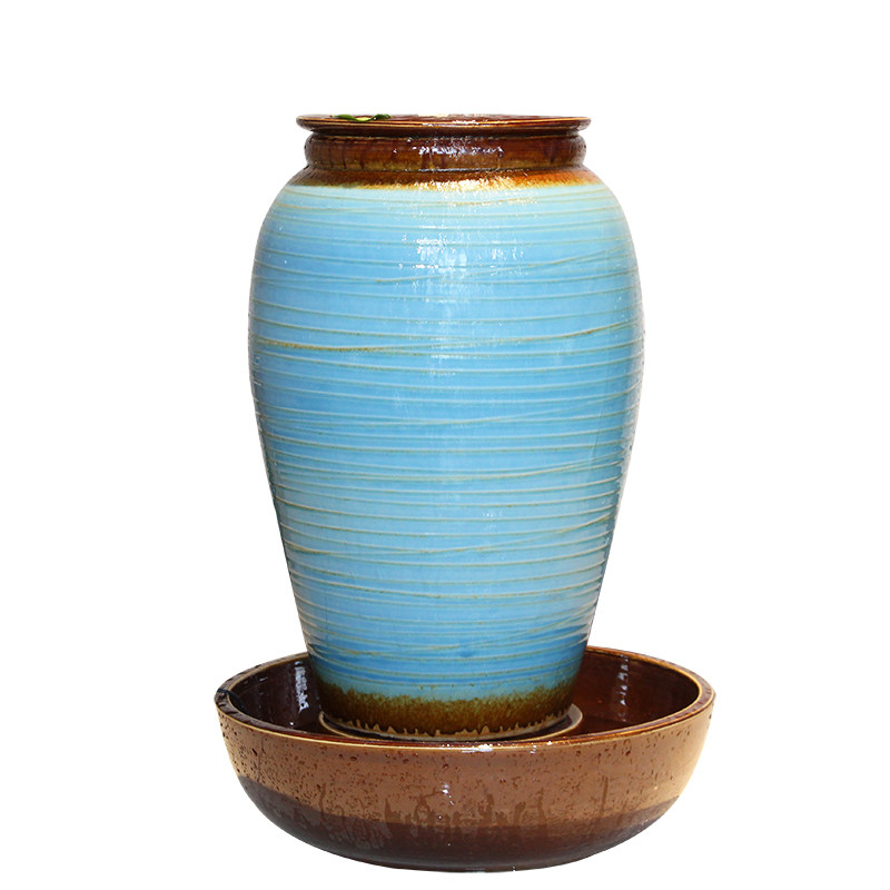 陶瓷欧式客厅流水喷泉落地创意大摆件装饰品大型加湿器结婚礼物