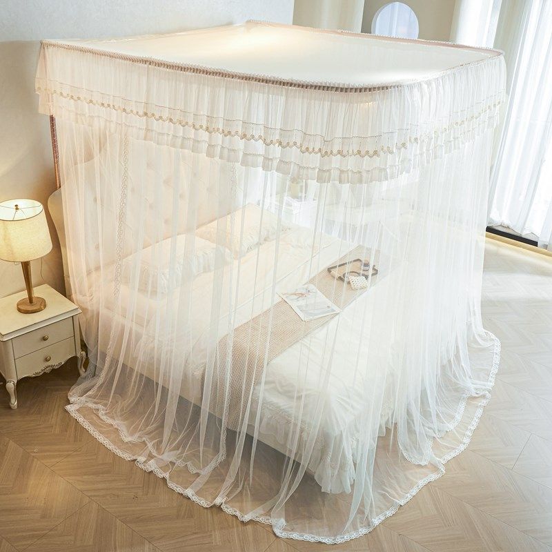 2024新款导轨蚊帐家用公主风卧室床幔防蚊三开门U型轨道落地支架