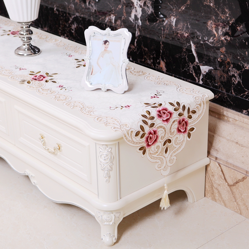 绣花布艺时尚简约田园茶几餐桌电视柜桌布桌旗欧式美式北欧鞋柜布