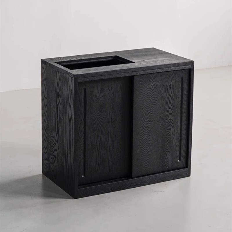 侘寂风炭烧白蜡木茶水柜日式实木茶具收纳边柜家用小型烧水台边几