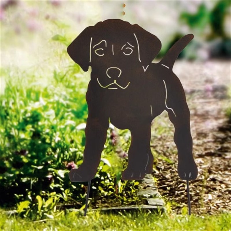 欧式风格铁艺复古花园插件 铁锈复古 小狗小奶狗花插高40cm