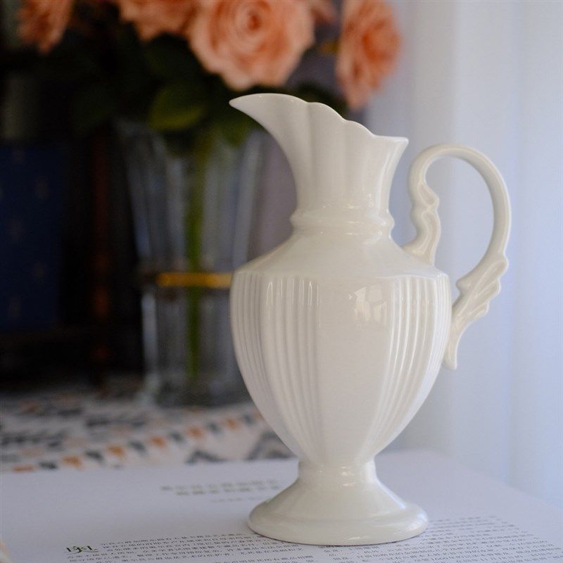露凝白色法式浮雕花瓶摆件客厅餐桌玄关电视柜装饰摆设陶瓷插花,家居饰品,花瓶,淘宝优惠券,粉丝福利购,淘宝优惠卷