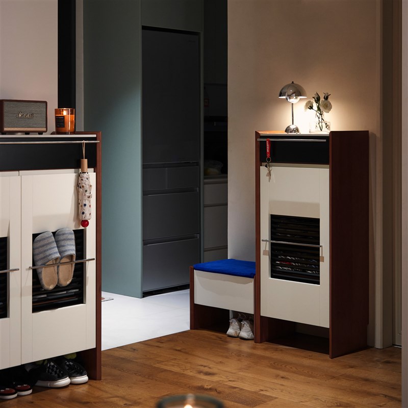 不众丨Latt鞋柜中古包豪斯实木玄关柜樱桃木小户型复古窄换鞋凳