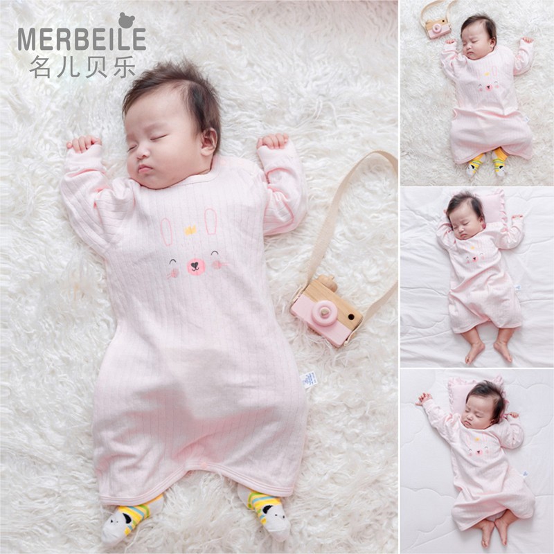 宝宝睡袍夏季薄款婴儿睡衣纯棉儿童睡裙男童女童幼儿连体长袖春秋