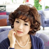 假发套女短发中老年妈妈全头套年轻中年女式 真人发 蓬松短卷发时尚