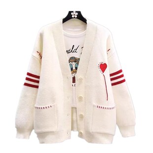 女大童毛衣开衫外套初中生学院风宽松秋冬装女孩甜美可爱针织上衣