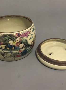 清同治粉彩群婴戏图蛐蛐罐景德镇仿古瓷器老货收藏家居装饰摆件