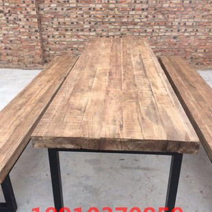 老松木简约咖啡茶餐厅桌椅实木办公桌复古铁艺书桌餐桌椅可订制