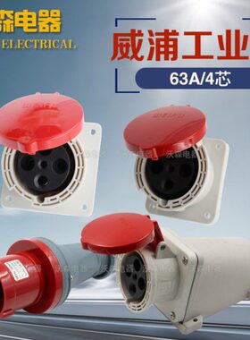 威浦三相工业插头插座TYP643公母连接器63A4芯明暗装移动插座IP44