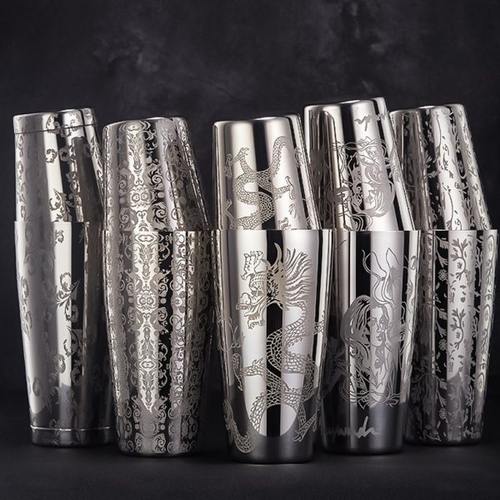 酒吧灵魂专业调酒师定制款刻花波士顿调酒器雪克壶摇酒壶调酒工具