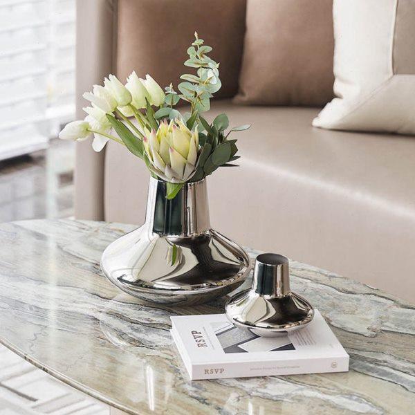 现代轻奢电镀银色陶瓷花瓶餐桌面摆件样板房客厅插花器简约装饰品,家居饰品,花瓶,淘宝优惠券,粉丝福利购,淘宝优惠卷