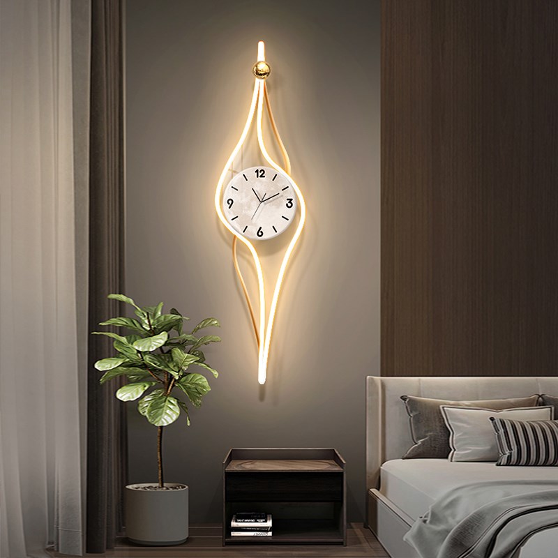 轻奢客厅电视背景墙钟表挂钟高级感抽象极简立体时钟挂墙装饰壁灯