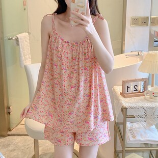 超薄凉快棉绸学生宿舍性感家居服 睡衣女夏季 2024年新款 吊带短裤