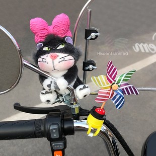可爱猫咪电动车自行车装饰配件卡通摩托车后视镜磁吸玩偶公仔挂件