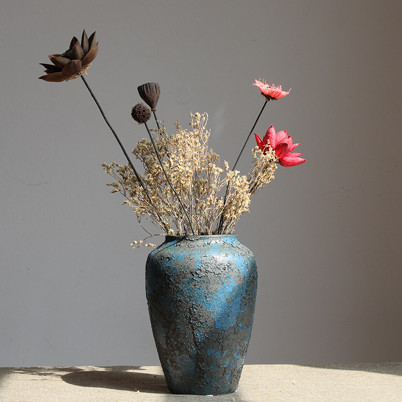 手工做旧发泡釉花瓶粗陶陶瓷花盆陶罐坛子插花器复古客厅装饰摆件,家居饰品,花瓶,淘宝优惠券,粉丝福利购,淘宝优惠卷