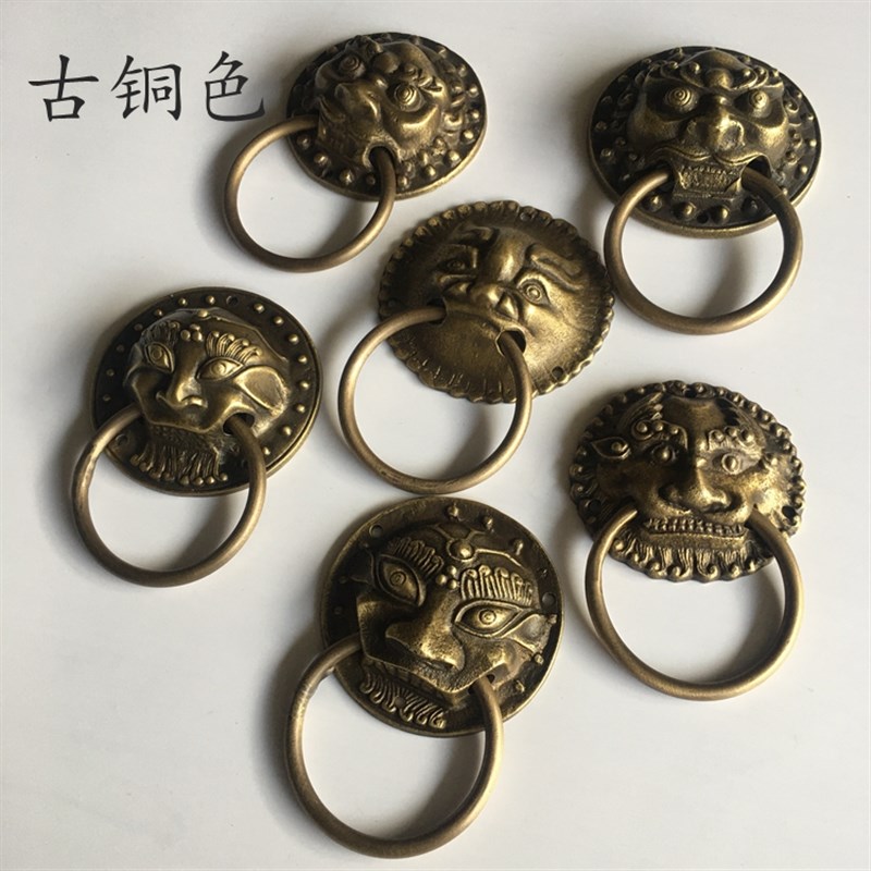 中式仿古铜门环老式门环扣纯铜兽头复古装饰古典小拉手大门铜配件