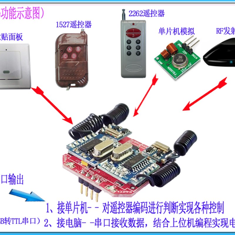 双频射频编解码模块 315/433 无线遥控开关控制 单片机串口 RF34D