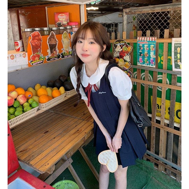 东京岁时记jk卡奶裙学院风女夏甜美可爱绀色吊带裙衬衫连衣裙套装,女装/女士精品,连衣裙,淘宝优惠券,粉丝福利购,淘宝优惠卷