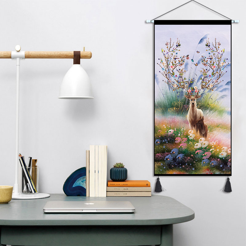 北欧风麋鹿装饰画大挂布客厅玄关背景墙挂画布艺过道卧室布艺挂毯图片
