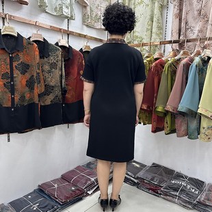 翻領拉鏈套頭撞色洋氣連衣裙女小個子40歲50顯瘦夏天 中年媽媽夏裝