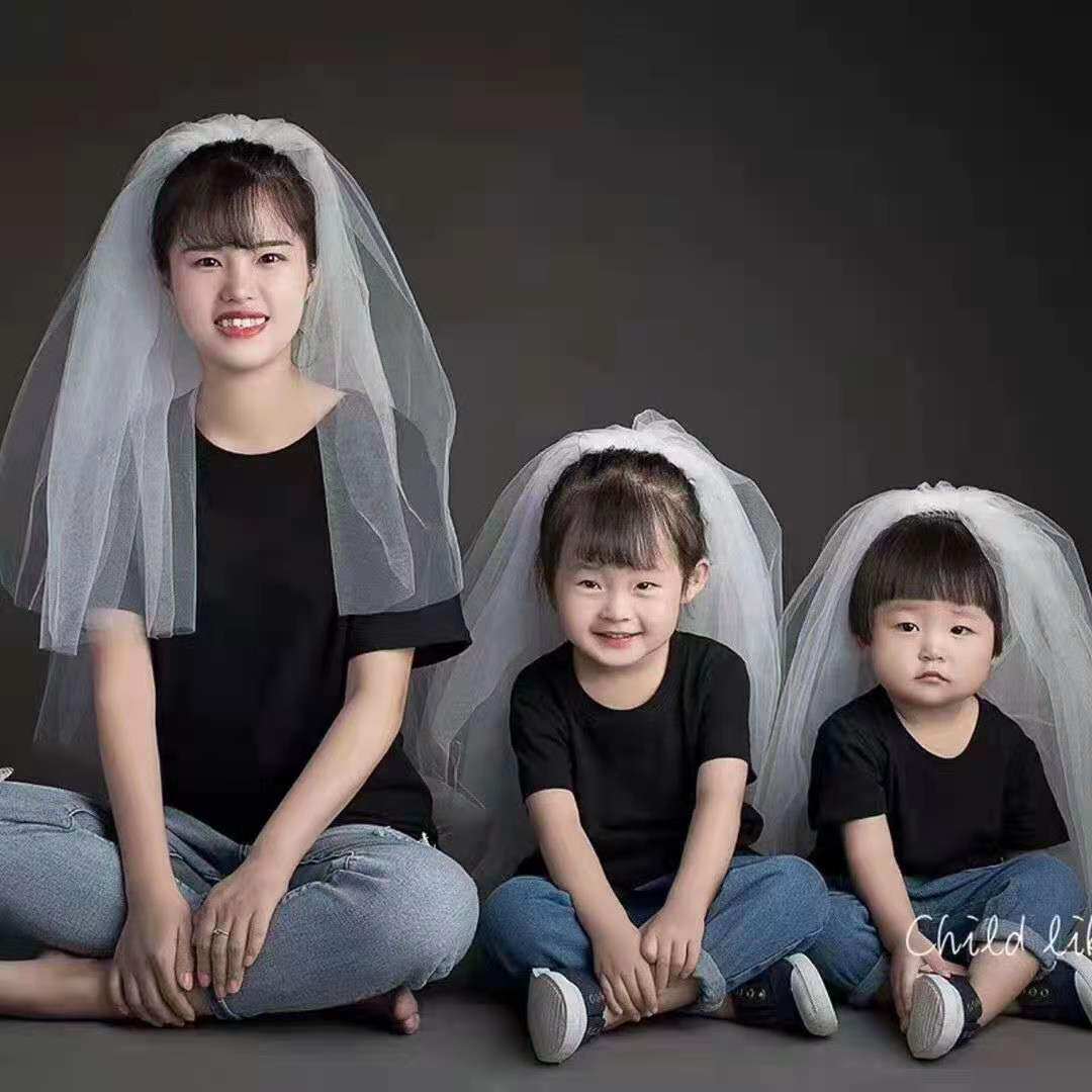 摄影亲子装网红款 全家福一家4口拍摄服装道具 拍照头纱黑白色T恤,童装/婴儿装/亲子装,亲子装/亲子时装,淘宝优惠券,粉丝福利购,淘宝优惠卷