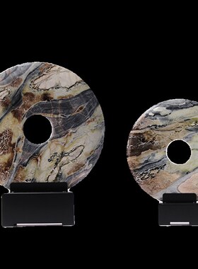 新中式大理石玉石平安扣玉璧摆件酒店办公室客厅酒柜样板间装饰品