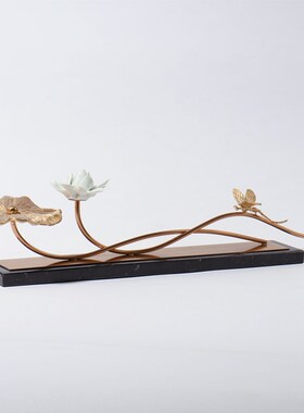 新中式睡莲玄关禅意摆件样板房家居客厅书房电视柜陶瓷莲花软装饰