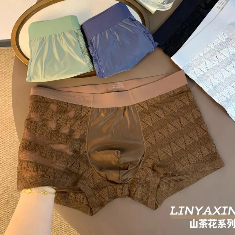 HydeAmphelisi山茶花香氛男内裤润肤蕾丝棉感d提花性感短裤平角裤