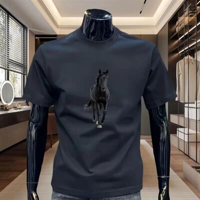 亿新马年新款潮牌纯棉短袖T恤男士时尚套头圆领休闲宽松百搭上衣