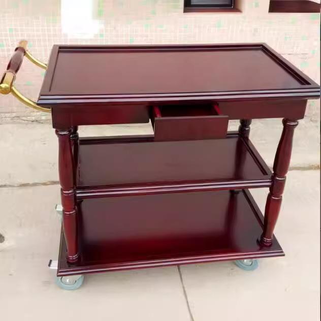 酒水车木质餐车长型双层酒水车酒店锥角酒水车服务车送餐车手推车