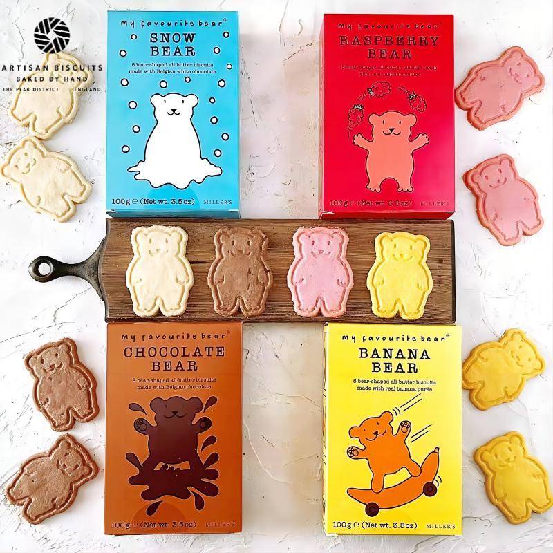 Artisan Millers英国进口小熊仔饼干覆盆子巧克力香蕉味黄油饼干