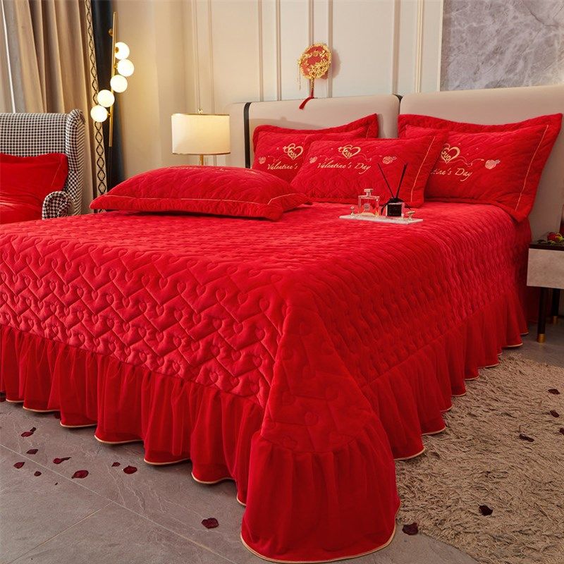 结婚庆红色婴儿绒四件套床盖款牛奶珊瑚绒双面绒被套加厚高端冬季,床上用品,婚庆床品套件,淘宝优惠券,粉丝福利购,淘宝优惠卷