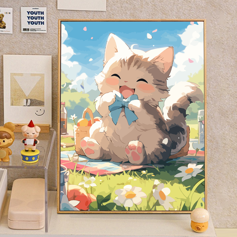 治愈系猫咪数字油画diy手工手绘画画填色填充油彩2023新款解闷画
