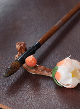 东方泥土陶瓷新中式手工牡丹香插桌面摆件镇纸笔架笔托茶桌茶夹垫