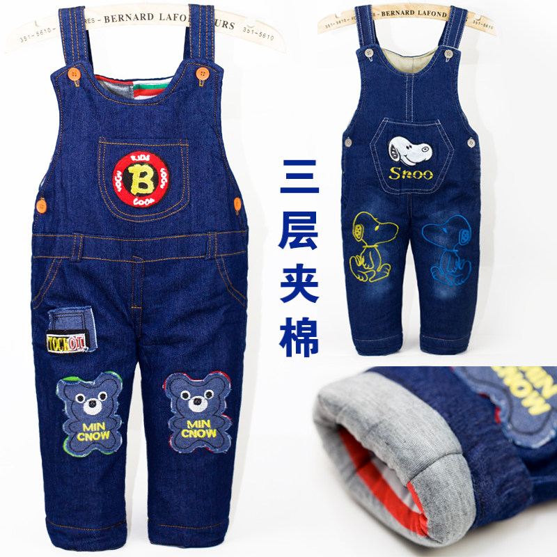 秋冬款儿童婴幼儿背带裤牛仔灯芯绒宝宝男女童罩裤长裤子可开档裤