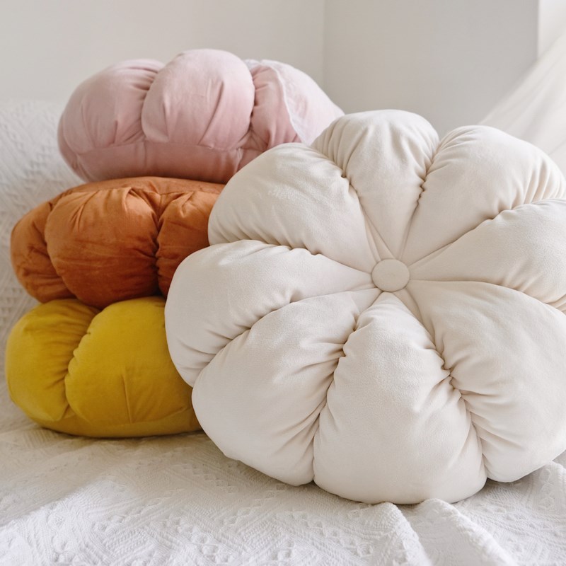 南瓜花朵圆形花瓣抱枕套法式奶油风轻奢靠垫客厅沙发卧室床头靠垫
