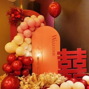 答谢宴屏幕两侧布置回门宴舞台喜庆装饰气球背景板套餐kt板定制全