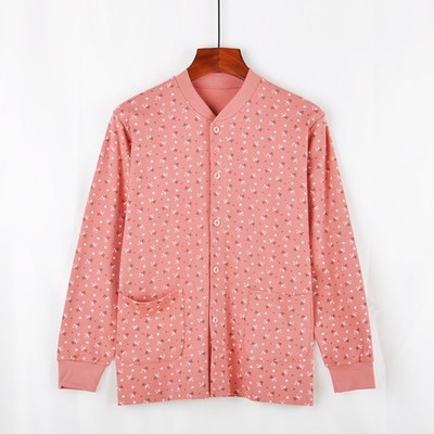 女士纯棉开衫秋衣中老年纽扣单件上衣妈妈宽松老人保暖衣大码线衣