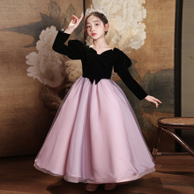儿童礼服公主裙女童生日长袖小女孩花童主持人表演钢琴演出服秋冬