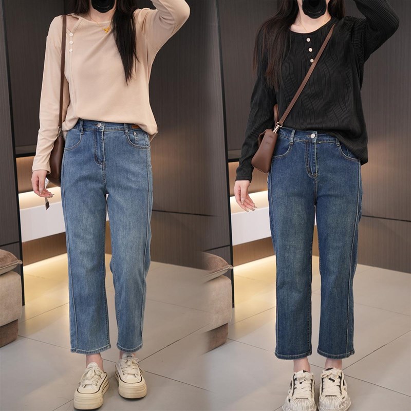 2025新款高腰显瘦侧压线大码烟管裤100-200斤胖mm宽松百搭直筒裤