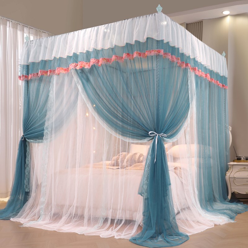 新款双层纱蚊帐家用公主风三开门宫廷卧室落地加密加厚不锈钢支架