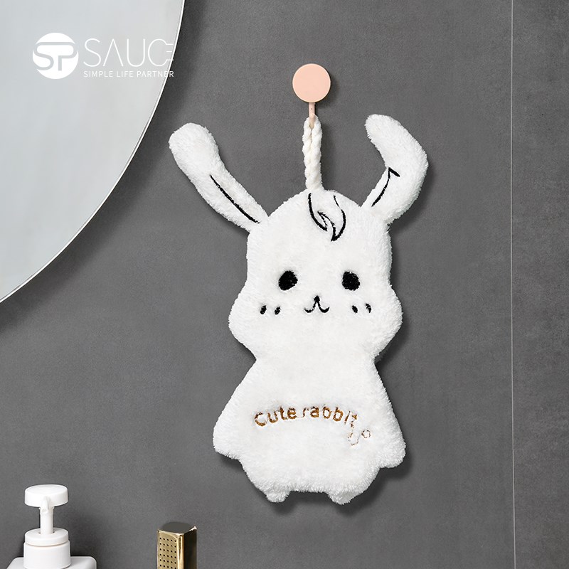 擦手巾厨房毛巾挂式吸水不掉毛可爱卡通搽抹手布珊瑚绒插手帕神器
