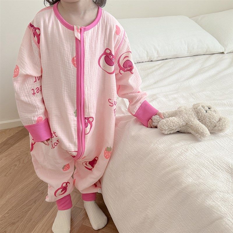 24宝宝纱布睡袋长袖婴儿春夏纯棉薄款春季儿童棉纱睡衣空调防踢被