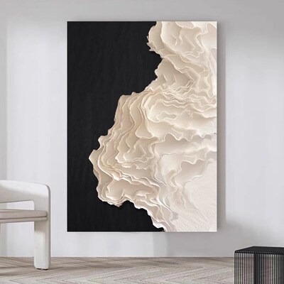 侘寂风立体客厅装饰画手工褶布手绘油画纸艺玄关抽象实物装置画